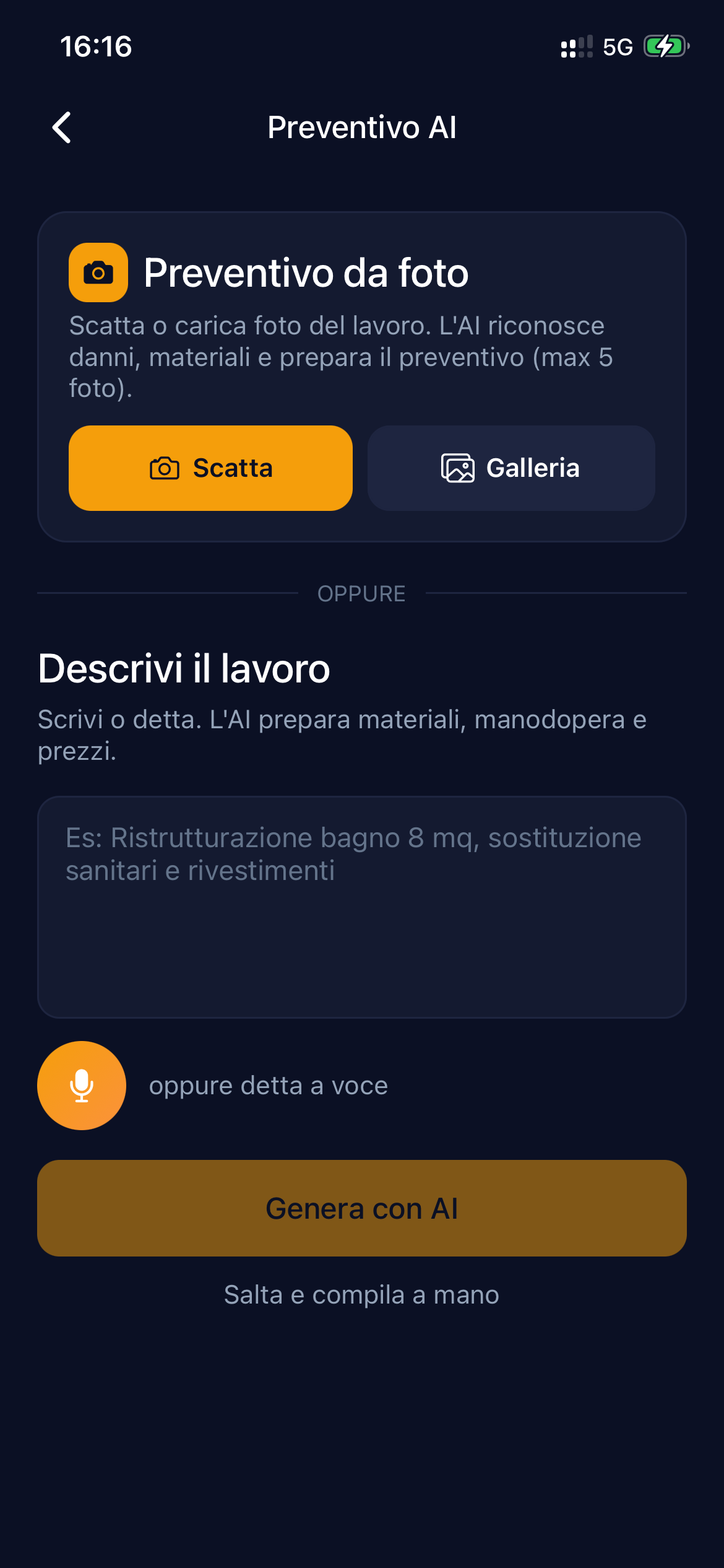 Schermata del preventivo in MastroAI